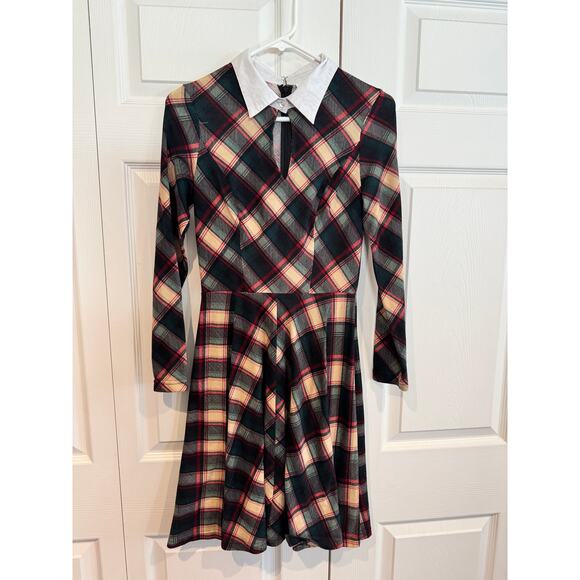 New Unique Vintage Wednesday Plaid Swing Retro Glam Cosplay Dress - Medium - Picture 3 of 8